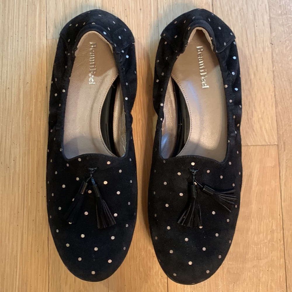NEW! BeautiFeel Women's Holly Dress Flat In Black Suede/Bronze Dots, 7M